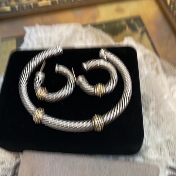David Yurman 14K Sterling Cable Hoops - Picture 5 of 12